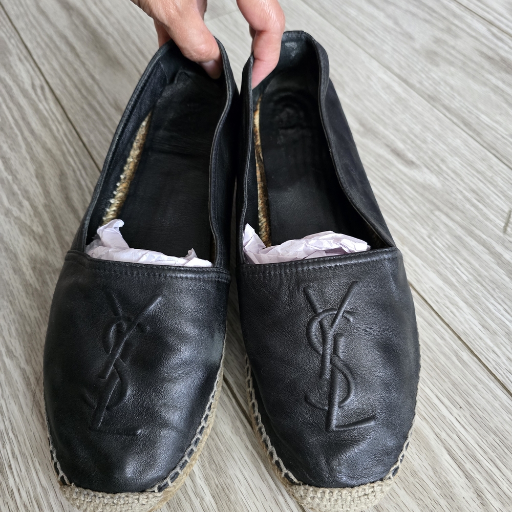 Yves Saint Laurent Black Leather Espadrilles